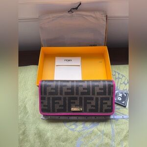 Fendi Brown FF Monogram Continental Wallet with Pink Trim